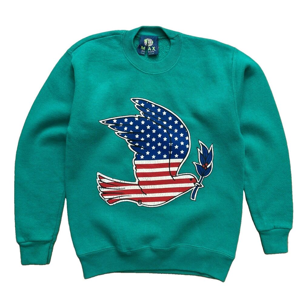 Vintage 80s Kids USA Flag Dove Graphic Sweatshirt Green Youth Size S (6-8) USA